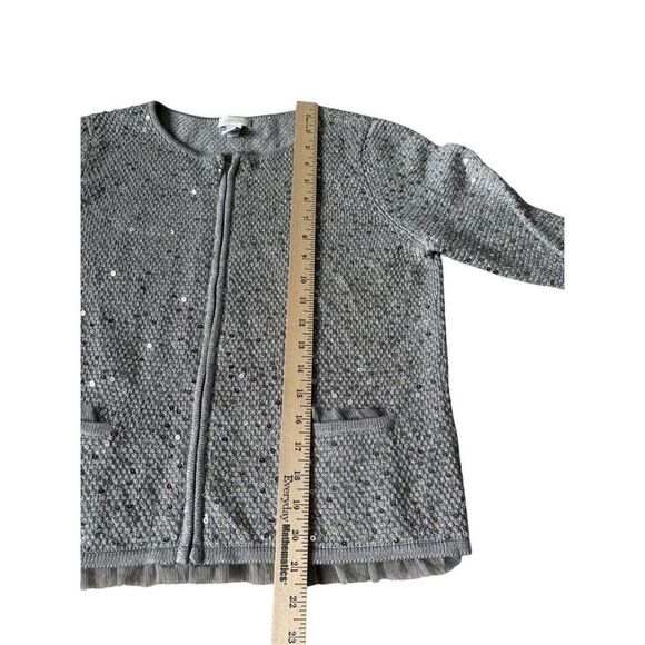 Chico’s Full Zip Sequined Jacket Cardigan size 1 US M 8 Silver Gray - Picture 7 of 9